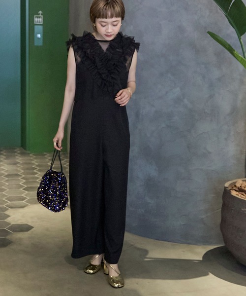 forksy.（フォルクシー）の「【forksy.】【オケージョン対応】チュールベスト×キャミオールインワンセット（パンツドレス・レディース・ブラック/アイボリー・FREE）」の9枚目の写真