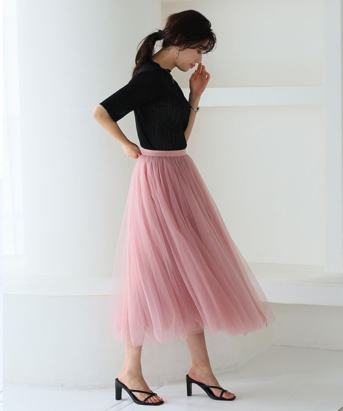 COCO DEAL チュールエスカルゴフリルフレアスカート　ピンクベージュ COCO DEAL チュールエスカルゴフリルフレアスカート ピンクベージュ