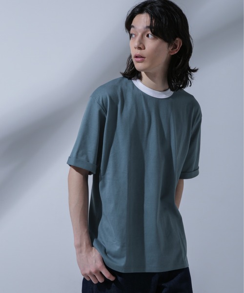 NANO universe(ナノユニバース)の「Anti Soaked 汗染み防止 リンガーネックTシャツ(Tシャツ/カットソー・メンズ・グリーン/ブルー/ブラック/オートミール・L/M/S)」の4枚目の写真