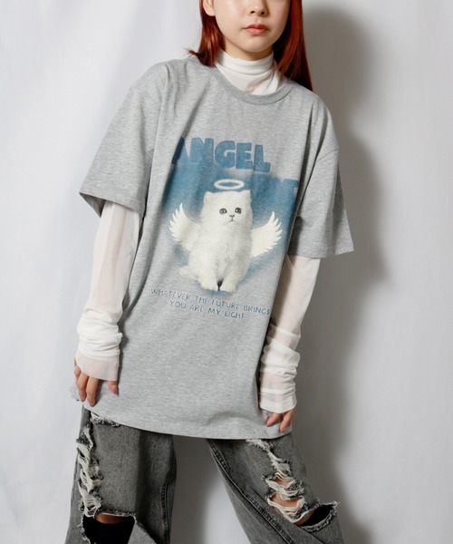 sevens（セブンズ）の「【sevens】エンジェルキャットTシャツ（Tシャツ/カットソー・レディース・ホワイト/グレー・FREE）」の9枚目の写真