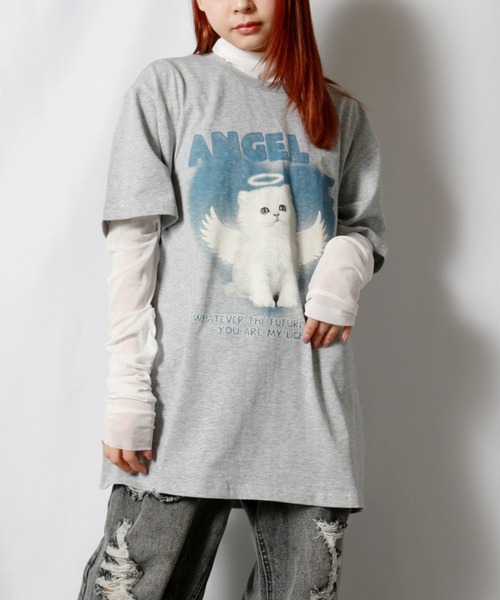 sevens（セブンズ）の「【sevens】エンジェルキャットTシャツ（Tシャツ/カットソー・レディース・ホワイト/グレー・FREE）」の8枚目の写真