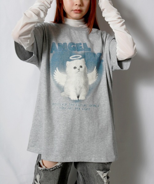 sevens（セブンズ）の「【sevens】エンジェルキャットTシャツ（Tシャツ/カットソー・レディース・ホワイト/グレー・FREE）」の7枚目の写真