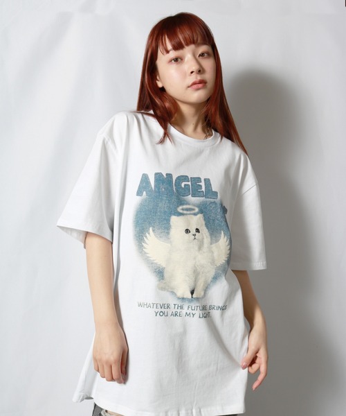 sevens（セブンズ）の「【sevens】エンジェルキャットTシャツ（Tシャツ/カットソー・レディース・ホワイト/グレー・FREE）」の5枚目の写真