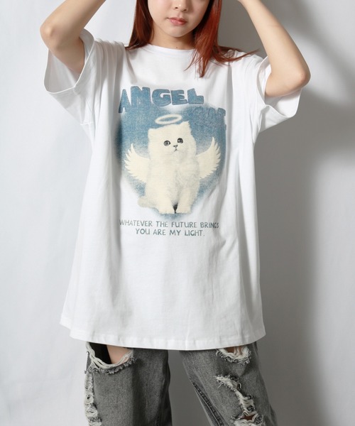 sevens（セブンズ）の「【sevens】エンジェルキャットTシャツ（Tシャツ/カットソー・レディース・ホワイト/グレー・FREE）」の4枚目の写真