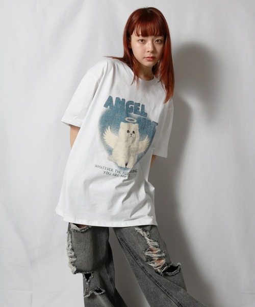 sevens（セブンズ）の「【sevens】エンジェルキャットTシャツ（Tシャツ/カットソー・レディース・ホワイト/グレー・FREE）」の3枚目の写真
