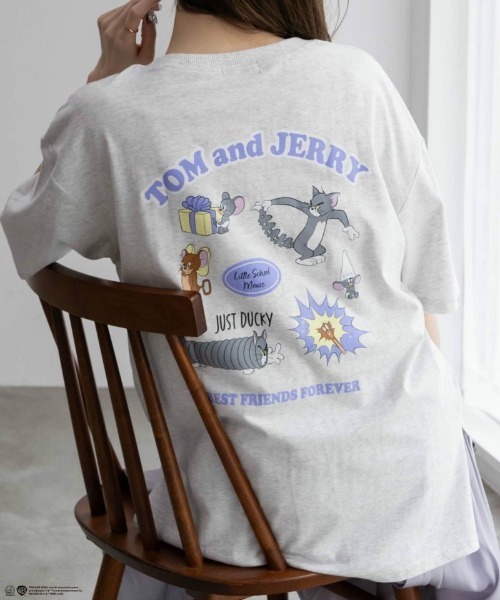 Tom&Jerry(トムアンドジェリー)の「TOM&JERRY トムとジェリー ビッグプリントTシャツ 綿100%(Tシャツ/カットソー・レディース・ブラック/ホワイト/オートミール・フリー)」の1枚目の写真