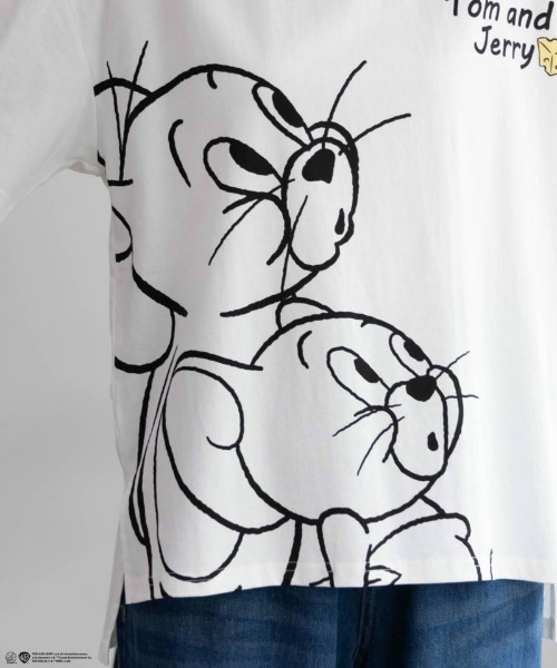 Tom&Jerry(トムアンドジェリー)の「TOM&JERRY トムとジェリー ビッグプリントTシャツ 綿100%(Tシャツ/カットソー・レディース・ブラック/ホワイト/オートミール・フリー)」の4枚目の写真