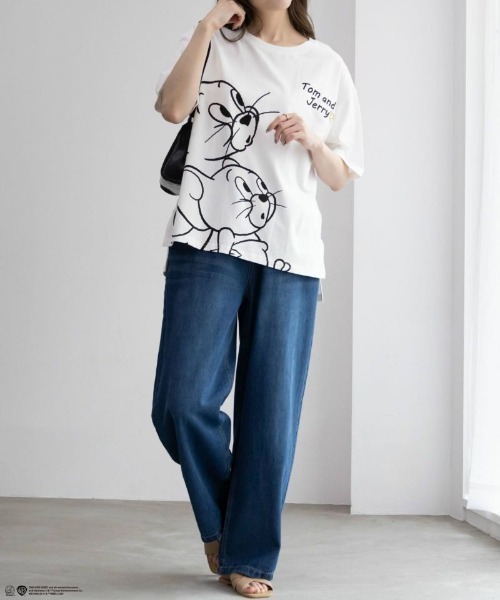 Tom&Jerry(トムアンドジェリー)の「TOM&JERRY トムとジェリー ビッグプリントTシャツ 綿100%(Tシャツ/カットソー・レディース・ブラック/ホワイト/オートミール・フリー)」の7枚目の写真