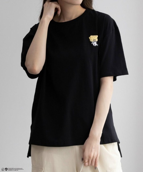 Tom&Jerry(トムアンドジェリー)の「TOM&JERRY トムとジェリー ビッグプリントTシャツ 綿100%(Tシャツ/カットソー・レディース・ブラック/ホワイト/オートミール・フリー)」の12枚目の写真