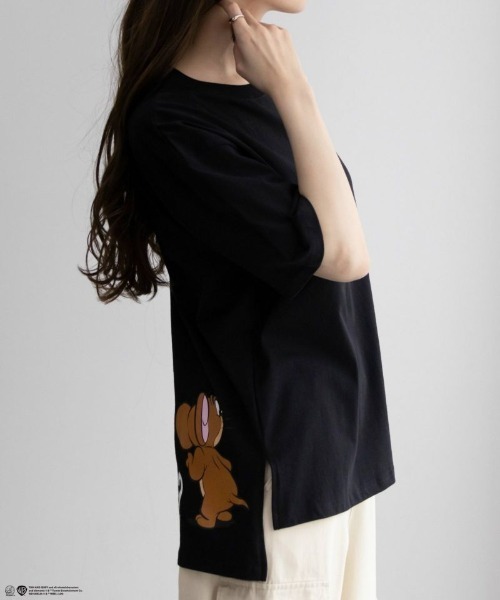 Tom&Jerry(トムアンドジェリー)の「TOM&JERRY トムとジェリー ビッグプリントTシャツ 綿100%(Tシャツ/カットソー・レディース・ブラック/ホワイト/オートミール・フリー)」の10枚目の写真