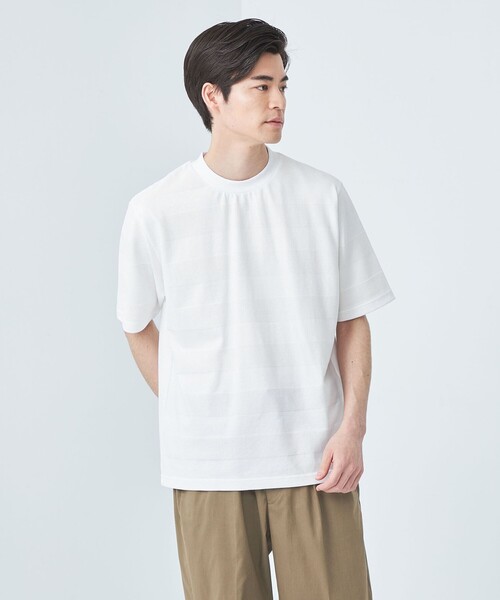 gim（ジム）の「＜gim＞24s リンクス ボーダー クルーネック Tシャツ -吸水速乾-（Tシャツ/カットソー・メンズ・ネイビー/ダークグレー/ホワイト・L/M/S）」の2枚目の写真