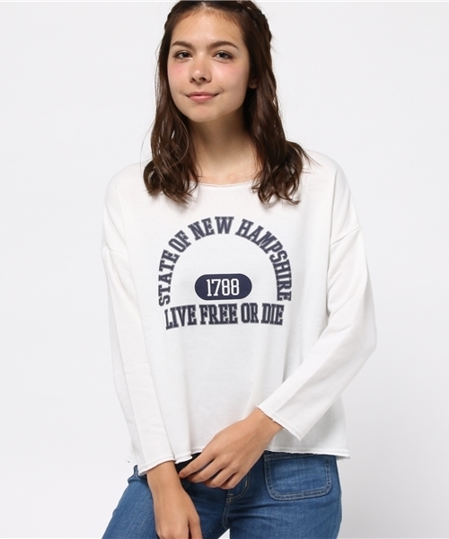 SEVENDAYS=SUNDAY(セブンデイズサンデイ)の「裏毛カットオフ カレッジプルオーバー(Tシャツ/カットソー・レディース・ネイビー/オフホワイト/杢グレー・MEDIUM/LARGE)」の1枚目の写真
