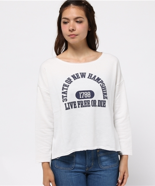 SEVENDAYS=SUNDAY(セブンデイズサンデイ)の「裏毛カットオフ カレッジプルオーバー(Tシャツ/カットソー・レディース・ネイビー/オフホワイト/杢グレー・MEDIUM/LARGE)」の4枚目の写真