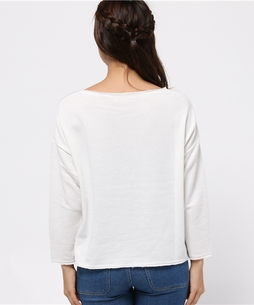 SEVENDAYS=SUNDAY(セブンデイズサンデイ)の「裏毛カットオフ カレッジプルオーバー(Tシャツ/カットソー・レディース・ネイビー/オフホワイト/杢グレー・MEDIUM/LARGE)」の6枚目の写真