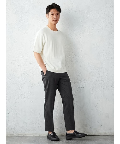 Perfect Suit FActory（パーフェクトスーツファクトリー）の「TRANS CONTINENTS　やわらか日和のコットンニットTシャツ　ホワイト/ブラック/ベージュ/サックス（Tシャツ/カットソー・メンズ・ブラック/サックスブルー/ホワイト/ベージュ・M/L/LL）」の6枚目の写真