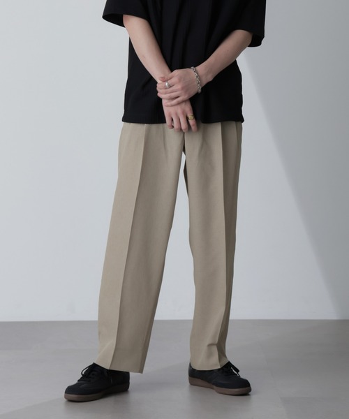 セール】テックリネンリラックスタックテーパードパンツ