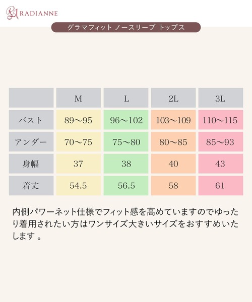 RADIANNE(ラディアンヌ)の「【大きい胸ブラ紐隠し】グラマフィット ノースリーブ トップス/【トップス】(タンクトップ・レディース・ベージュ/チャコールグレー/ブラック・3L/2L/L/M)」の4枚目の写真