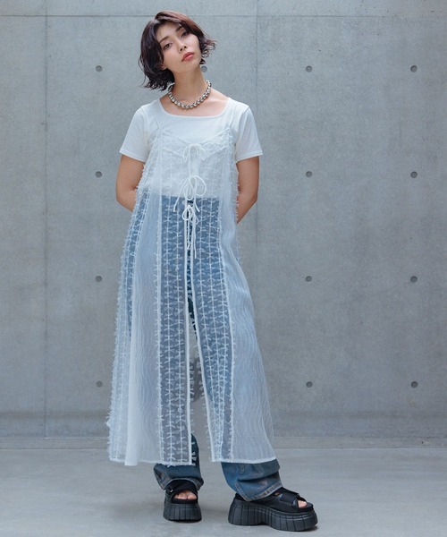 PAGEBOY（ページボーイ）の「チュールリボンキャミワンピース（ワンピース・レディース・ブラック/オフホワイト・FREE）」の3枚目の写真