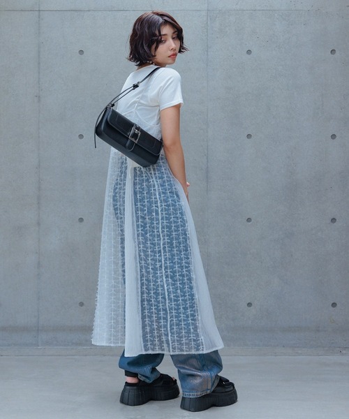 PAGEBOY（ページボーイ）の「チュールリボンキャミワンピース（ワンピース・レディース・ブラック/オフホワイト・FREE）」の5枚目の写真