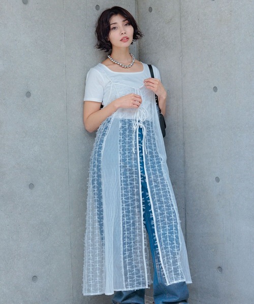 PAGEBOY（ページボーイ）の「チュールリボンキャミワンピース（ワンピース・レディース・ブラック/オフホワイト・FREE）」の7枚目の写真