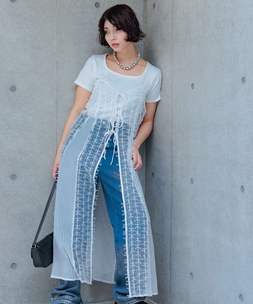 PAGEBOY（ページボーイ）の「チュールリボンキャミワンピース（ワンピース・レディース・ブラック/オフホワイト・FREE）」の8枚目の写真