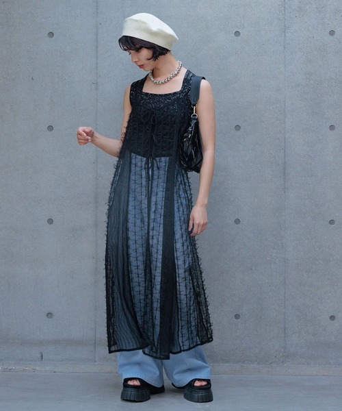 PAGEBOY（ページボーイ）の「チュールリボンキャミワンピース（ワンピース・レディース・ブラック/オフホワイト・FREE）」の10枚目の写真