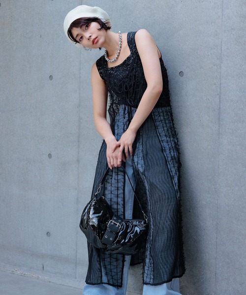 PAGEBOY（ページボーイ）の「チュールリボンキャミワンピース（ワンピース・レディース・ブラック/オフホワイト・FREE）」の13枚目の写真