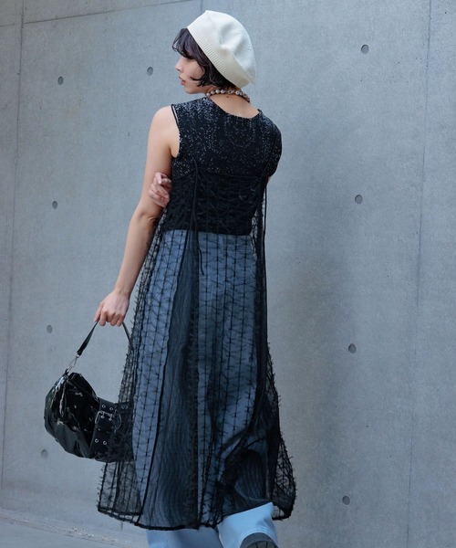 PAGEBOY（ページボーイ）の「チュールリボンキャミワンピース（ワンピース・レディース・ブラック/オフホワイト・FREE）」の14枚目の写真