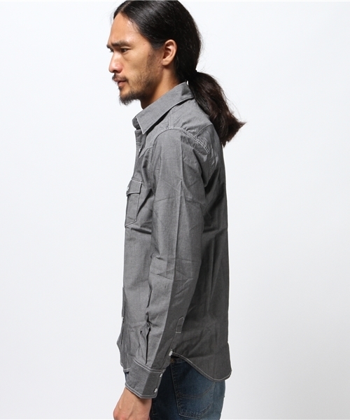 Dickies（ディッキーズ）の「シャンブレー長袖ウエスタンシャツ（シャツ/ブラウス・メンズ・ブルー/ブラック・MEDIUM/LARGE/SMALL/X-LARGE）」の4枚目の写真