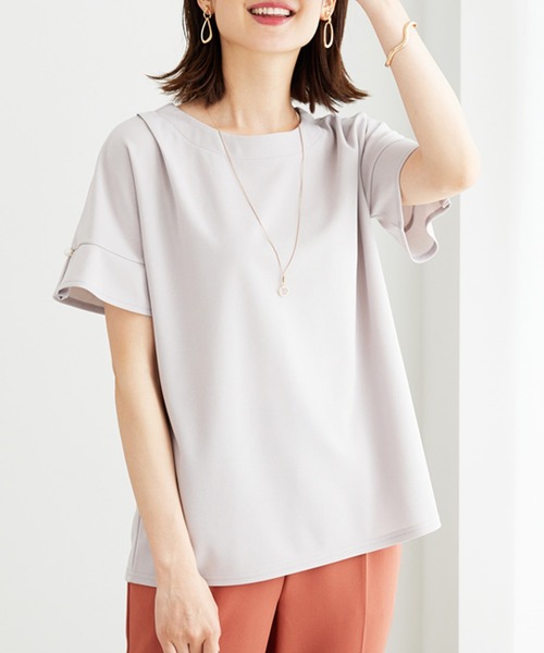 BELLUNA PLUS（ベルーナ）の「ジョーゼット素材袖パールブラウス（シャツ/ブラウス・レディース・ブルーグリーン/グレイッシュベージュ/ピンク/ネイビー・MEDIUM/LARGE/X-LARGE）」の8枚目の写真