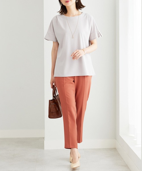 BELLUNA PLUS（ベルーナ）の「ジョーゼット素材袖パールブラウス（シャツ/ブラウス・レディース・ブルーグリーン/グレイッシュベージュ/ピンク/ネイビー・MEDIUM/LARGE/X-LARGE）」の9枚目の写真