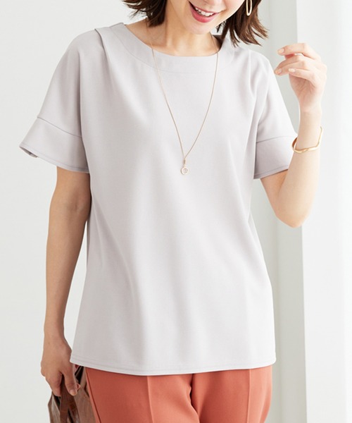 BELLUNA PLUS（ベルーナ）の「ジョーゼット素材袖パールブラウス（シャツ/ブラウス・レディース・ブルーグリーン/グレイッシュベージュ/ピンク/ネイビー・MEDIUM/LARGE/X-LARGE）」の6枚目の写真