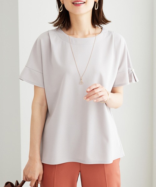 BELLUNA PLUS（ベルーナ）の「ジョーゼット素材袖パールブラウス（シャツ/ブラウス・レディース・ブルーグリーン/グレイッシュベージュ/ピンク/ネイビー・MEDIUM/LARGE/X-LARGE）」の7枚目の写真