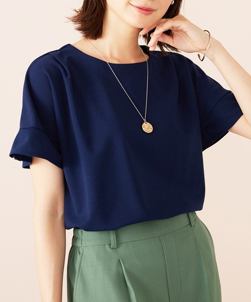 BELLUNA PLUS（ベルーナ）の「ジョーゼット素材袖パールブラウス（シャツ/ブラウス・レディース・ブルーグリーン/グレイッシュベージュ/ピンク/ネイビー・MEDIUM/LARGE/X-LARGE）」の12枚目の写真