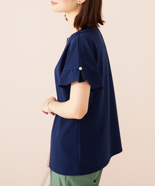 BELLUNA PLUS（ベルーナ）の「ジョーゼット素材袖パールブラウス（シャツ/ブラウス・レディース・ブルーグリーン/グレイッシュベージュ/ピンク/ネイビー・MEDIUM/LARGE/X-LARGE）」の15枚目の写真