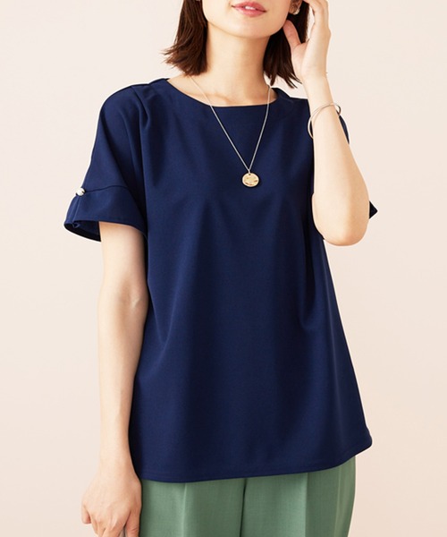 BELLUNA PLUS（ベルーナ）の「ジョーゼット素材袖パールブラウス（シャツ/ブラウス・レディース・ブルーグリーン/グレイッシュベージュ/ピンク/ネイビー・MEDIUM/LARGE/X-LARGE）」の13枚目の写真