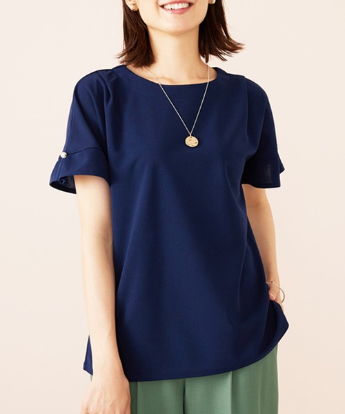 BELLUNA PLUS（ベルーナ）の「ジョーゼット素材袖パールブラウス（シャツ/ブラウス・レディース・ブルーグリーン/グレイッシュベージュ/ピンク/ネイビー・MEDIUM/LARGE/X-LARGE）」の14枚目の写真