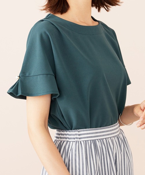 BELLUNA PLUS（ベルーナ）の「ジョーゼット素材袖パールブラウス（シャツ/ブラウス・レディース・ブルーグリーン/グレイッシュベージュ/ピンク/ネイビー・MEDIUM/LARGE/X-LARGE）」の19枚目の写真