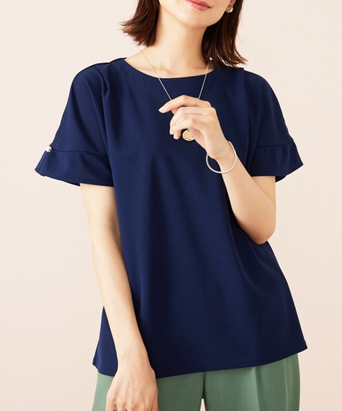 BELLUNA PLUS（ベルーナ）の「ジョーゼット素材袖パールブラウス（シャツ/ブラウス・レディース・ブルーグリーン/グレイッシュベージュ/ピンク/ネイビー・MEDIUM/LARGE/X-LARGE）」の5枚目の写真