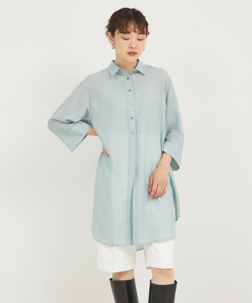 qualite（カリテ）の「シアーボイルロングシャツ（シャツ/ブラウス・レディース・オフホワイト/セージグリーン/チャコールグレー・フリー）」の4枚目の写真