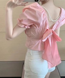 バックリボン パフスリーブショートＴシャツ　クロップドトップス