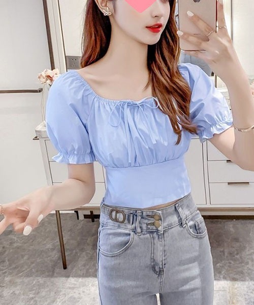 gossip!ロサンゼルス(ゴシップロサンゼルス)の「バックリボン パフスリーブショートTシャツ クロップドトップス(Tシャツ/カットソー・レディース・ホワイト/ピンク/サックスブルー・FREE)」の16枚目の写真