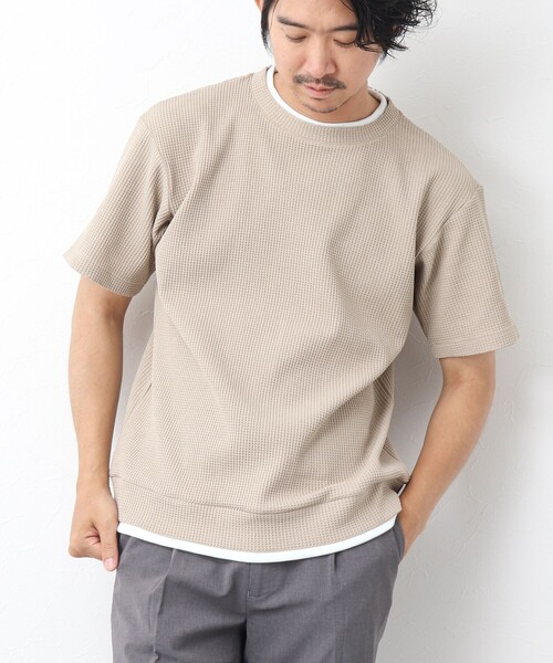 NOLLEY’S（ノーリーズ）の「《吸水速乾/UVカット》フェイクレイヤードワッフルTシャツ（Tシャツ/カットソー・メンズ・ホワイト/ネイビー/ベージュ・S/M/L）」の3枚目の写真
