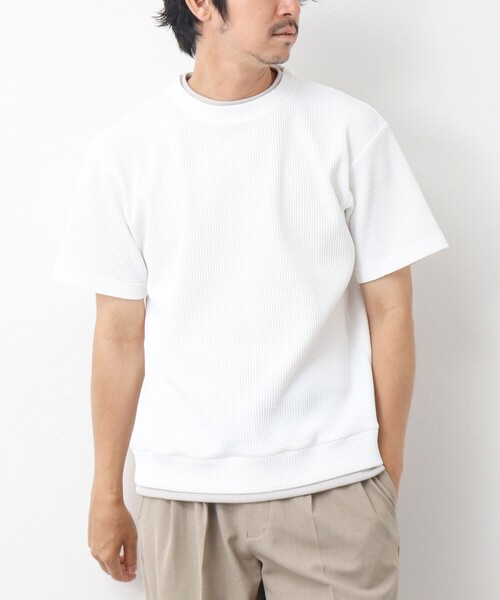 NOLLEY’S（ノーリーズ）の「《吸水速乾/UVカット》フェイクレイヤードワッフルTシャツ（Tシャツ/カットソー・メンズ・ホワイト/ネイビー/ベージュ・S/M/L）」の4枚目の写真