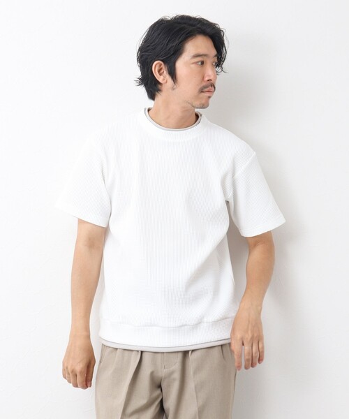 NOLLEY’S（ノーリーズ）の「《吸水速乾/UVカット》フェイクレイヤードワッフルTシャツ（Tシャツ/カットソー・メンズ・ホワイト/ネイビー/ベージュ・S/M/L）」の5枚目の写真