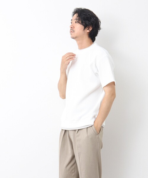 NOLLEY’S（ノーリーズ）の「《吸水速乾/UVカット》フェイクレイヤードワッフルTシャツ（Tシャツ/カットソー・メンズ・ホワイト/ネイビー/ベージュ・S/M/L）」の7枚目の写真