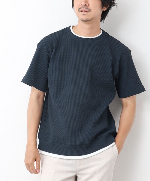 NOLLEY’S（ノーリーズ）の「《吸水速乾/UVカット》フェイクレイヤードワッフルTシャツ（Tシャツ/カットソー・メンズ・ホワイト/ネイビー/ベージュ・S/M/L）」の16枚目の写真