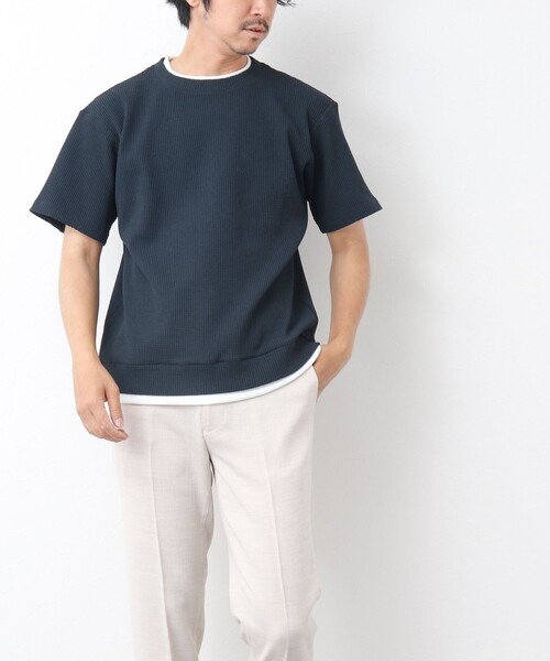 NOLLEY’S（ノーリーズ）の「《吸水速乾/UVカット》フェイクレイヤードワッフルTシャツ（Tシャツ/カットソー・メンズ・ホワイト/ネイビー/ベージュ・S/M/L）」の21枚目の写真