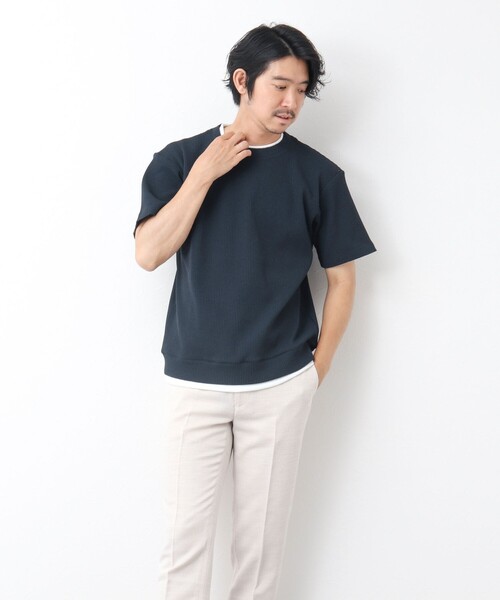 NOLLEY’S（ノーリーズ）の「《吸水速乾/UVカット》フェイクレイヤードワッフルTシャツ（Tシャツ/カットソー・メンズ・ホワイト/ネイビー/ベージュ・S/M/L）」の22枚目の写真