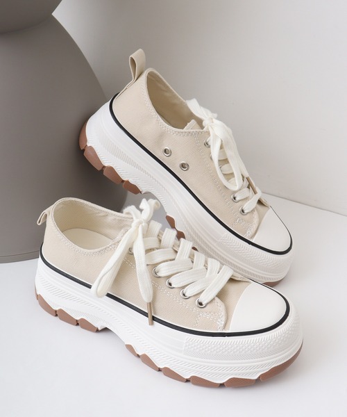AAA+Feminine(サンエープラスフェミニン)の「AAA+F 厚底ウェーブソール キャンバススニーカー(スニーカー・レディース・ベージュ/ブラック/ホワイト・L/LL/S/M)」の3枚目の写真